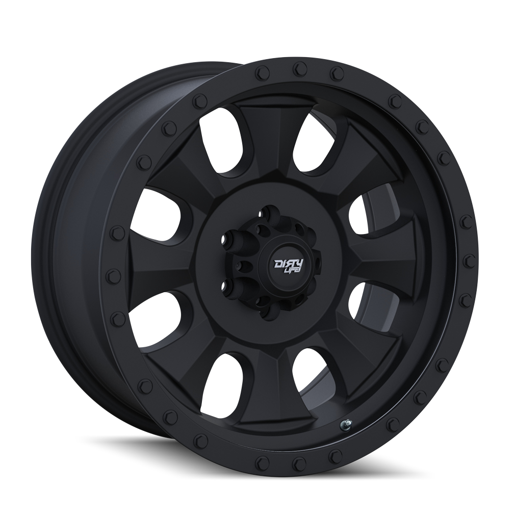 Dirty Life 18"x9" Non-Chrome Matte Black w/Simulated Ring Custom Wheel ARSWCW93008936MB12