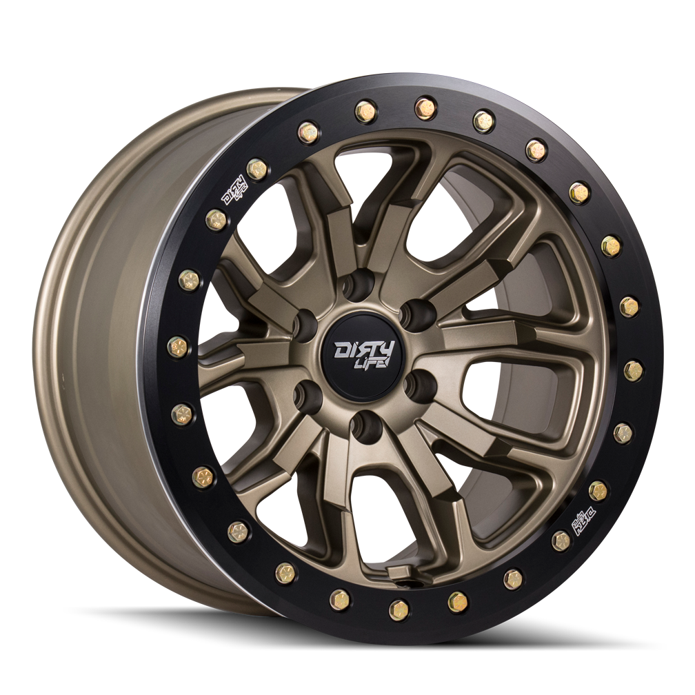 Dirty Life 17"x9" Non-Chrome Satin Gold w/Simulated Ring Custom Wheel ARSWCW93037973MGD12