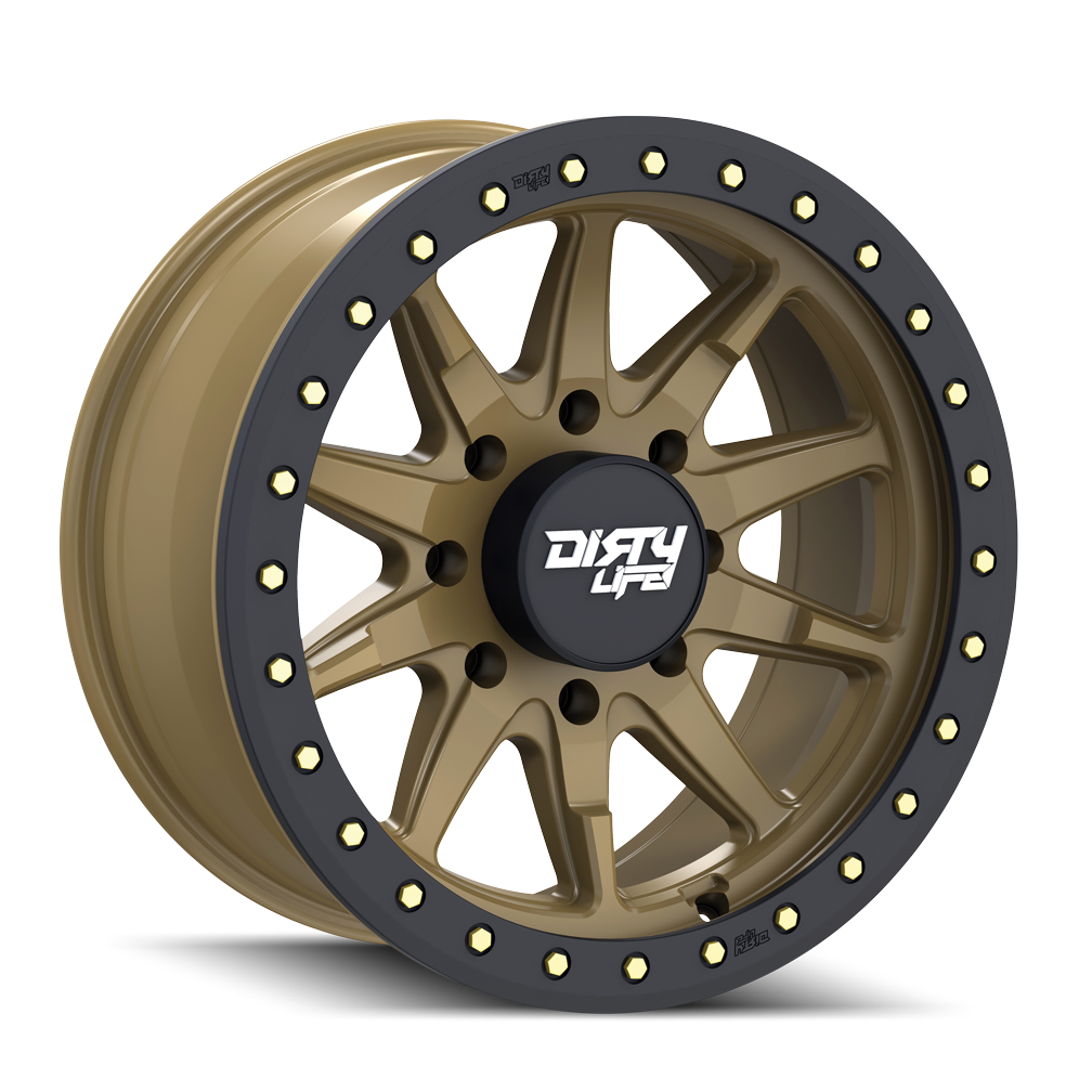 Dirty Life 17"x9" Non-Chrome Satin Gold w/Simulated Ring Custom Wheel ARSWCW93047970MGD
