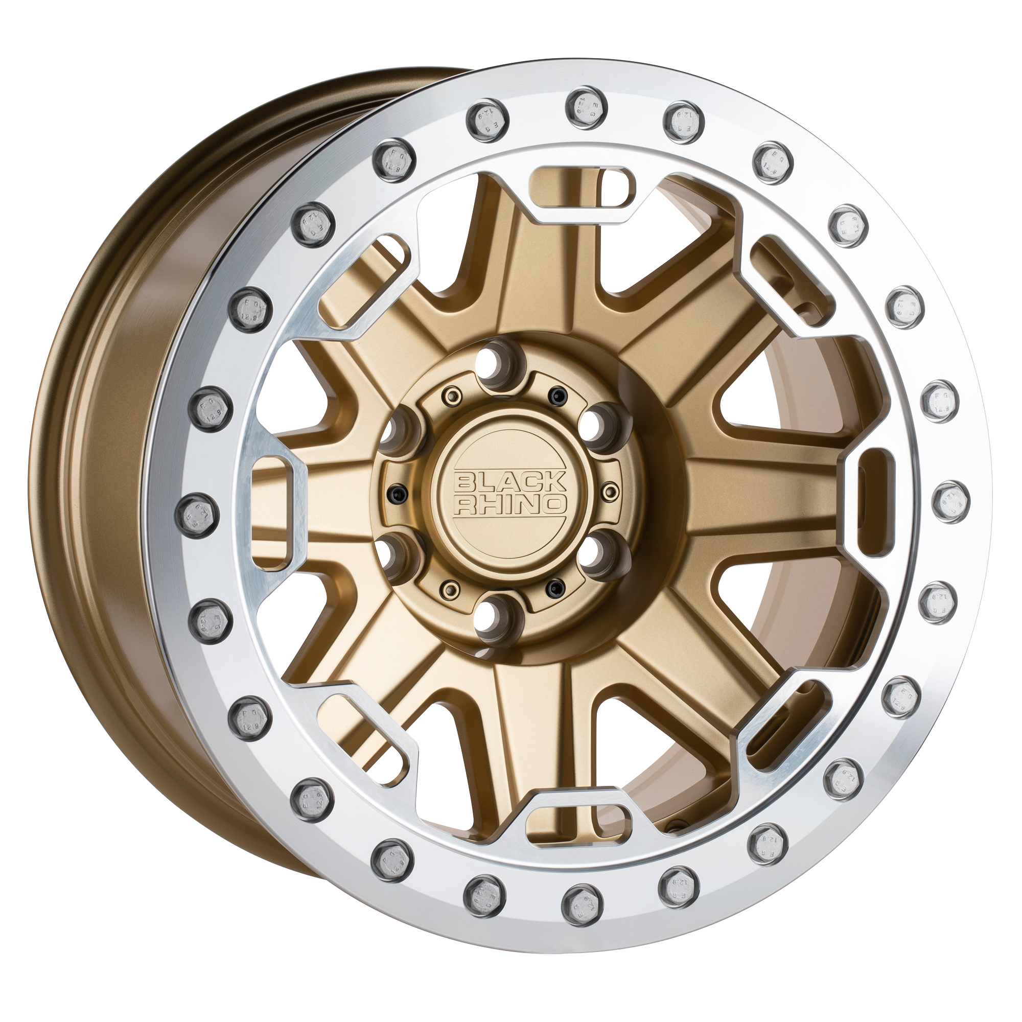 Black Rhino 17"x8.5" Non-Chrome Matte Gold with Machined Ring Custom Wheel ARSWCW1785RFT06140L12