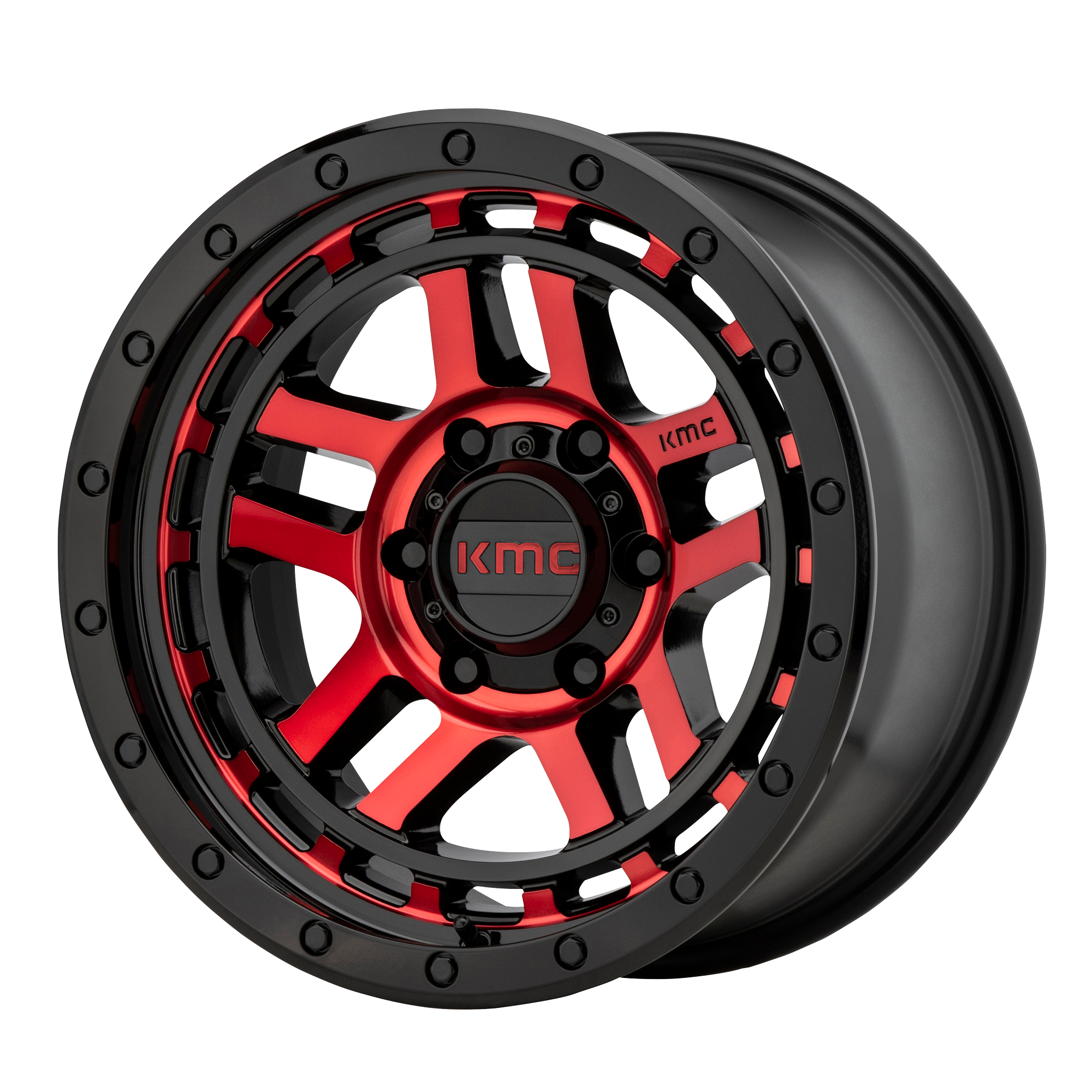 KMC 17"x8.5" Non-Chrome Gloss Black Machined With Red Tint Custom Wheel ARSWCWKM54078550918