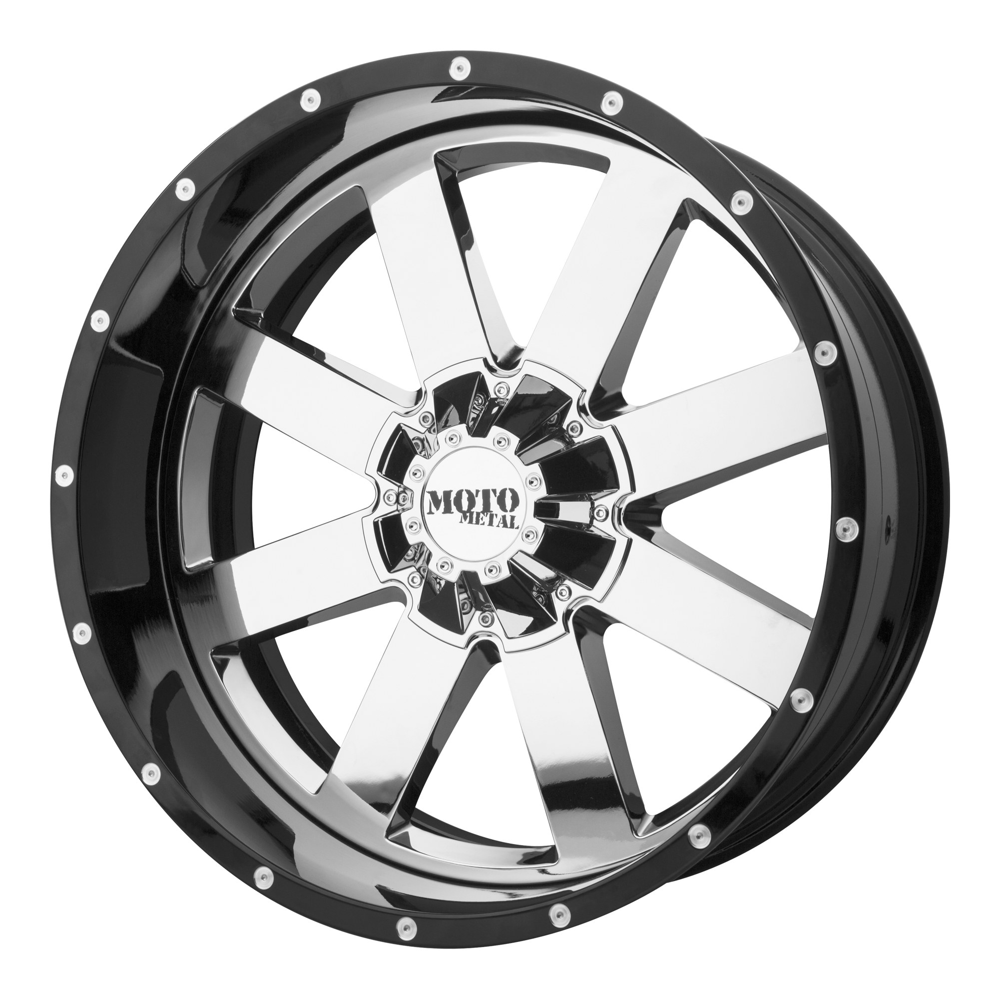 Moto Metal 22"x10" Non-Chrome Chrome Center Gloss Black Milled Lip Custom Wheel ARSWCWMO20022106818NCB
