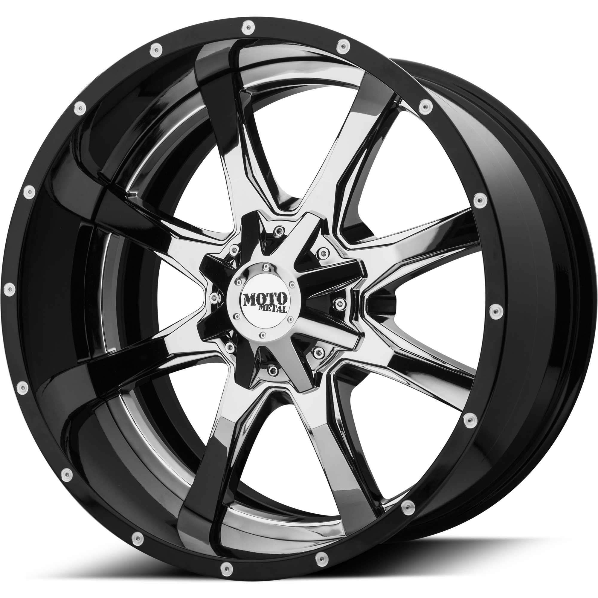 Moto Metal 20"x12" Non-Chrome Chrome Center Gloss Black Milled Lip Custom Wheel ARSWCWMO20120126744NCB
