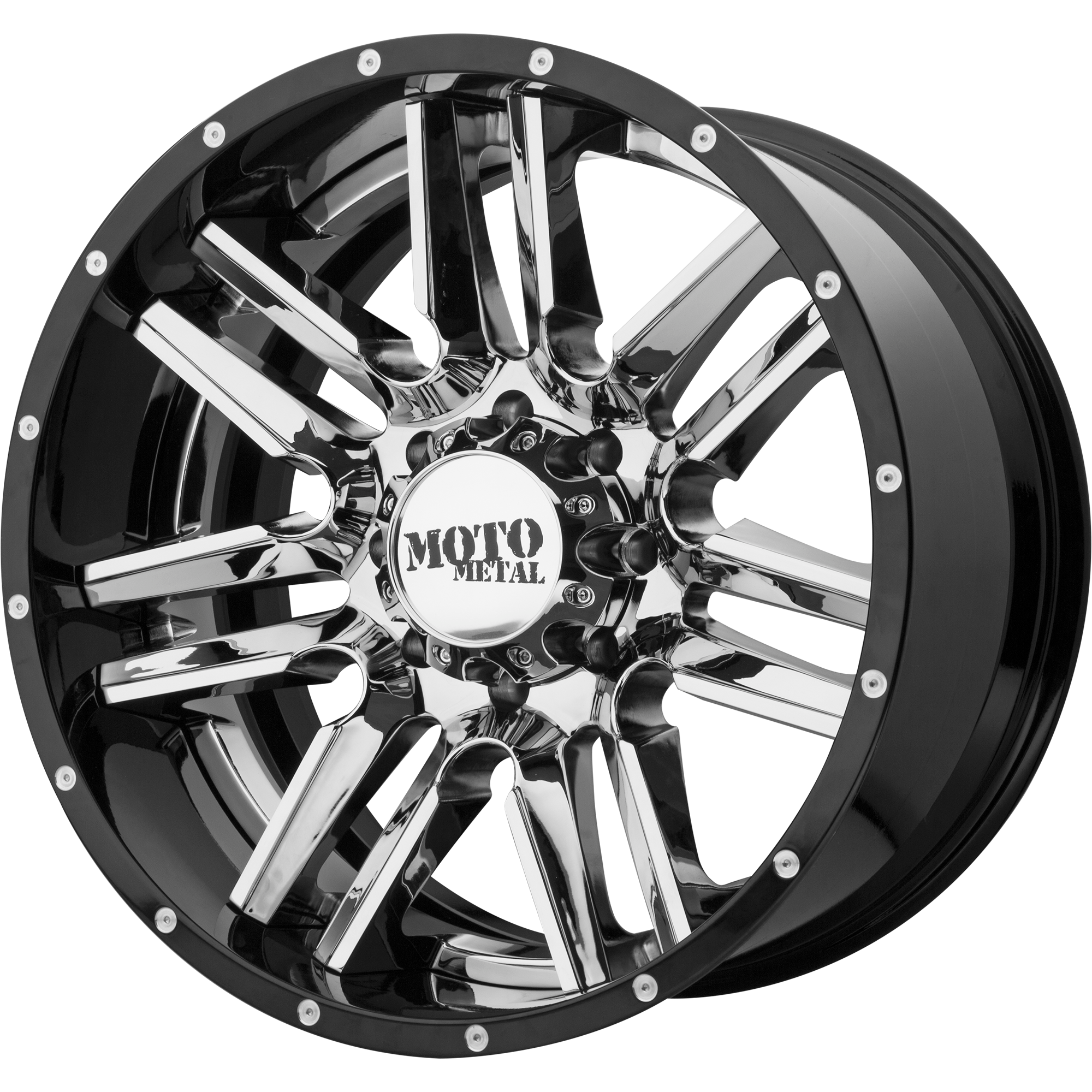 Moto Metal 22"x12" Non-Chrome Chrome Center Gloss Black Milled Lip Custom Wheel ARSWCWMO20222125044NCB