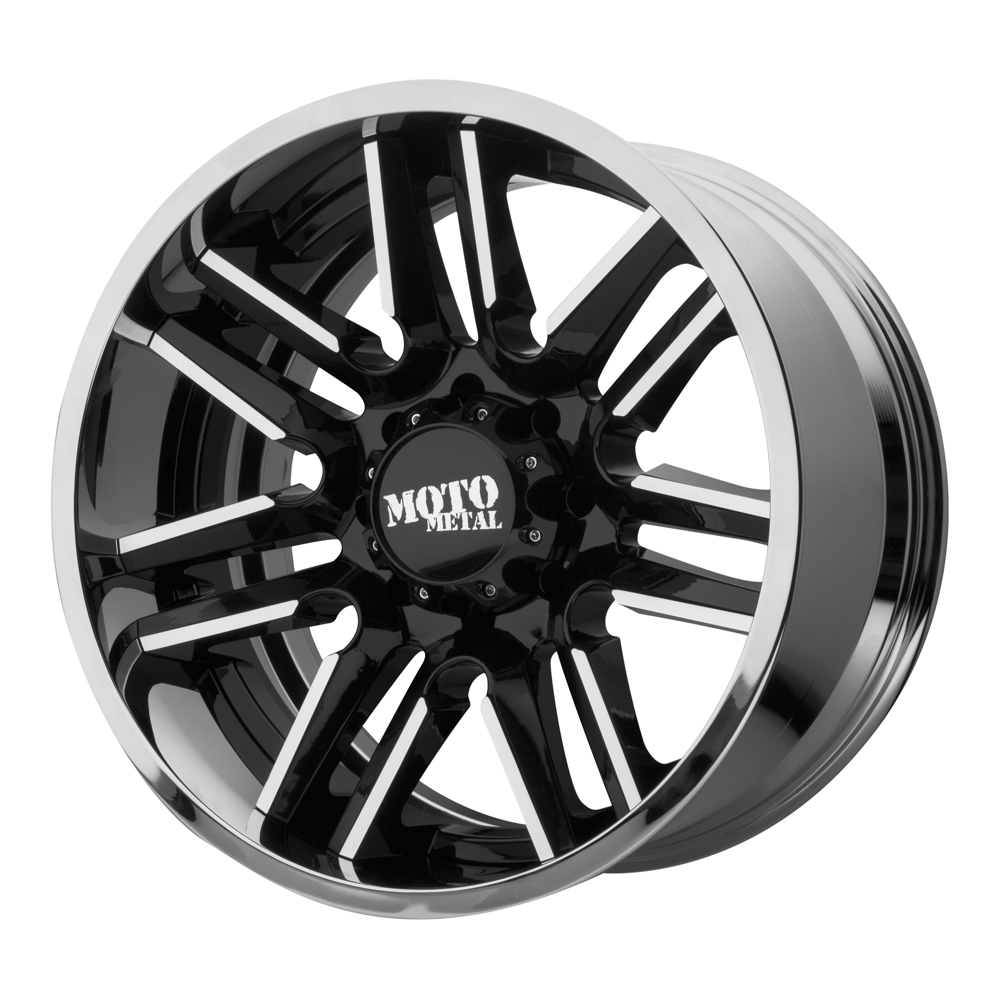 Moto Metal 22"x12" Non-Chrome Gloss Black Machined Center Chrome Lip Custom Wheel ARSWCWMO20222126844NBC
