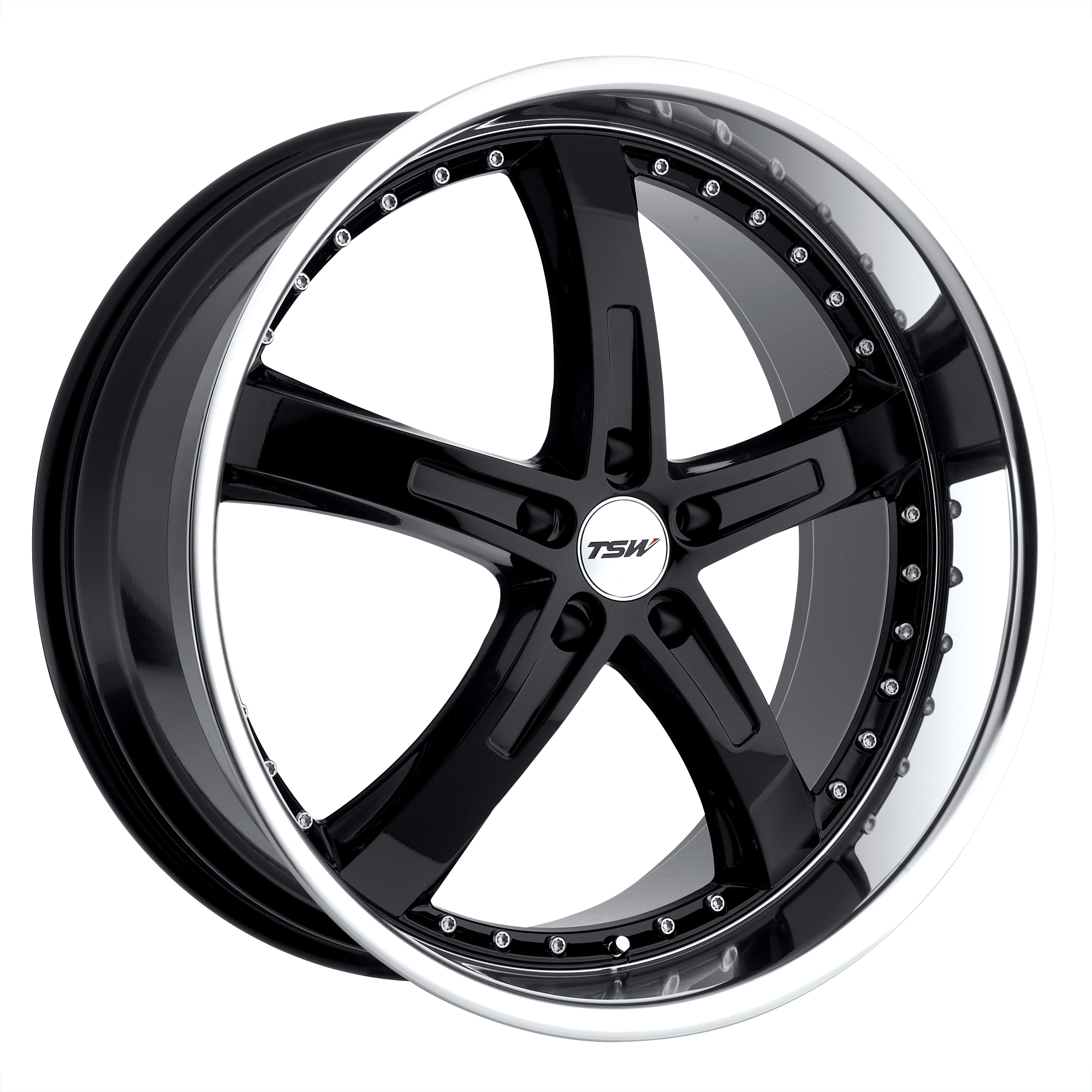 TSW 17"x8" Non-Chrome Gloss Black with Mirror Cut Lip Custom Wheel ARSWCW1780JAR355100B72