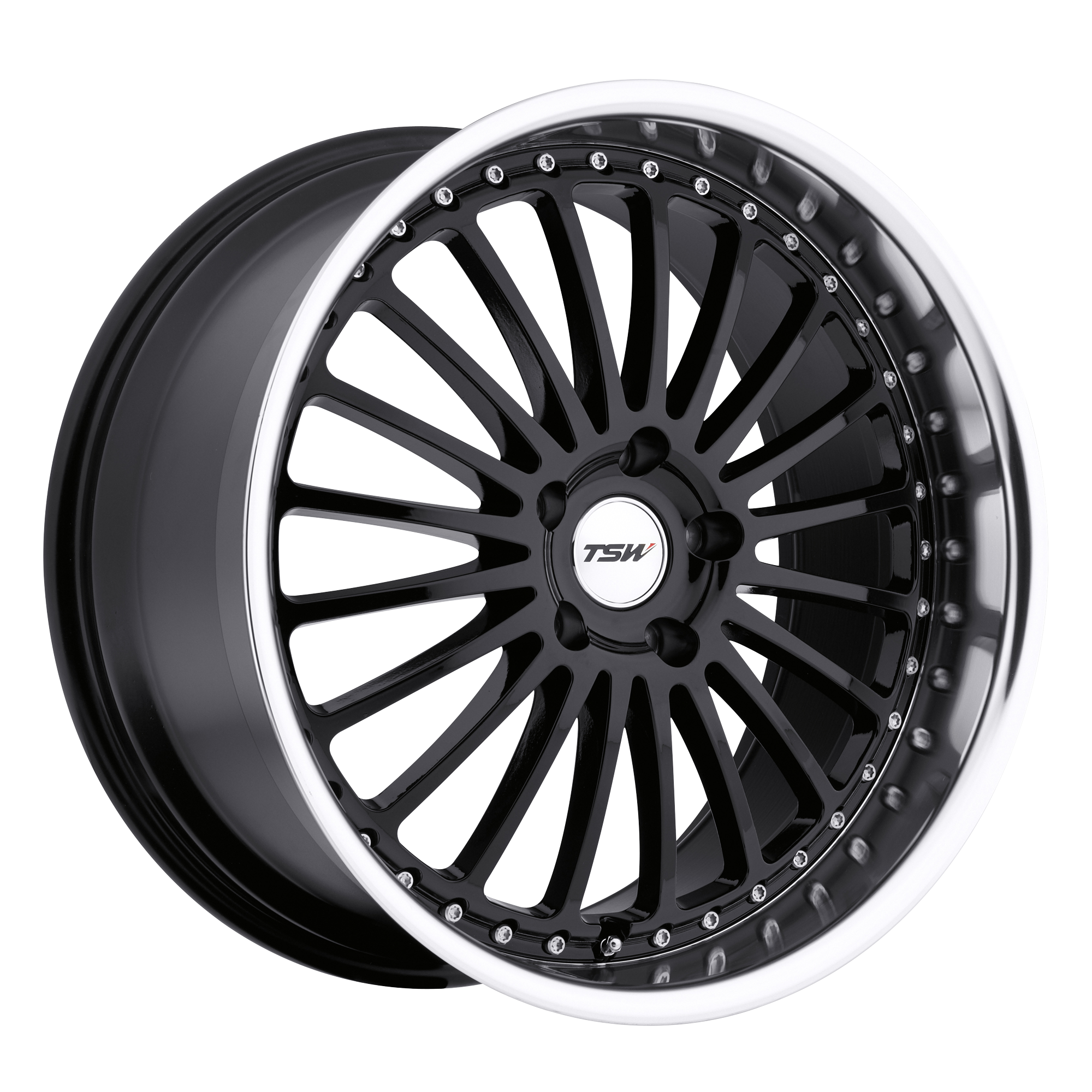 TSW 18"x8" Non-Chrome Gloss Black with Mirror Cut Lip Custom Wheel ARSWCW1880SIL355100B72