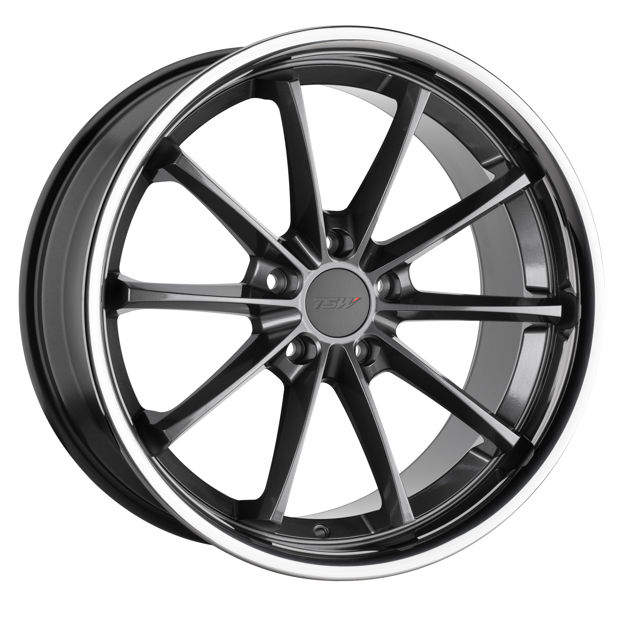TSW 19"x9.5" Non-Chrome Gloss Gunmetal with Stainless Lip Custom Wheel ARSWCW1995SWP205114G76