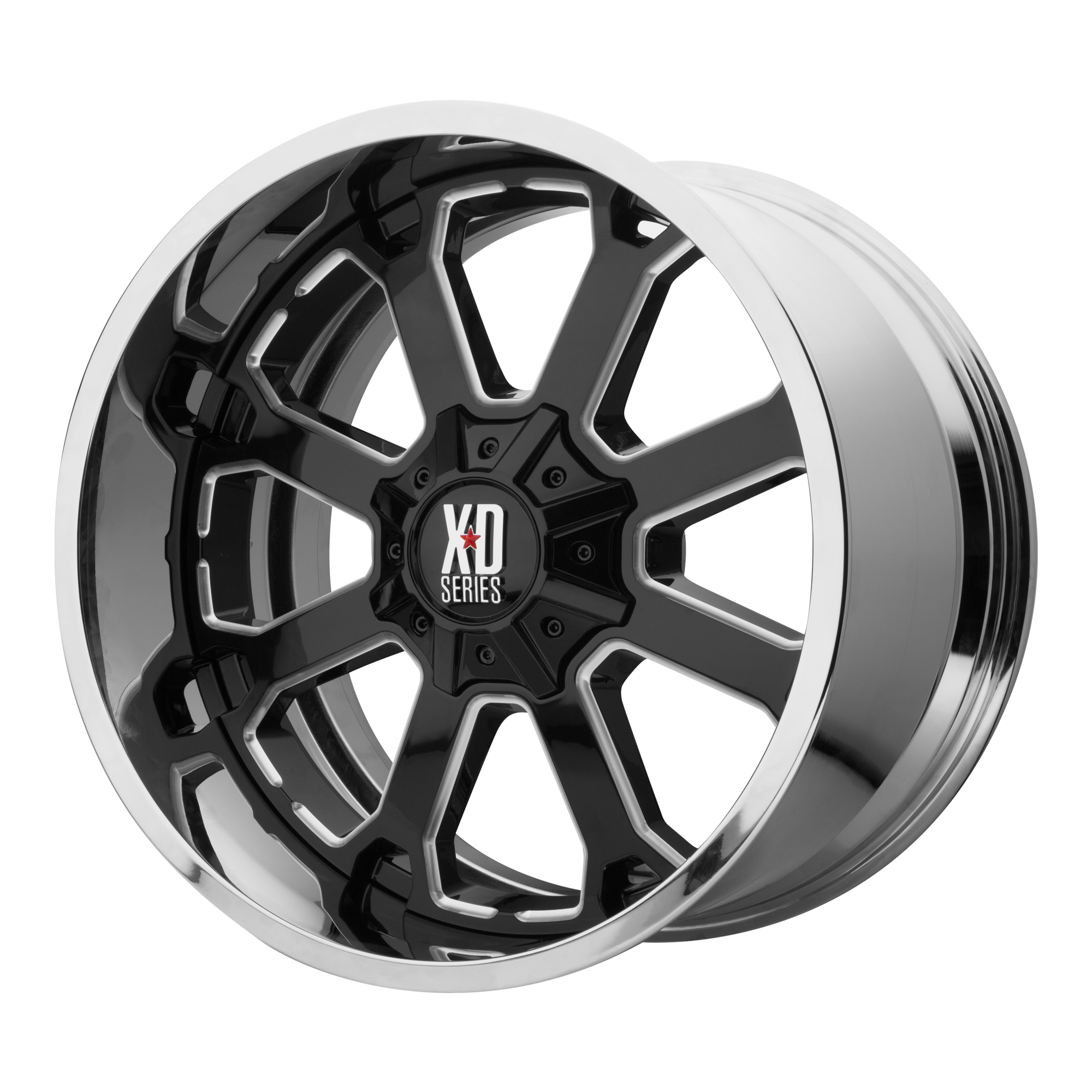 XD 20"x12" Non-Chrome Gloss Black Milled Center Chrome Lip Custom Wheel ARSWCWXD20220128844NBC