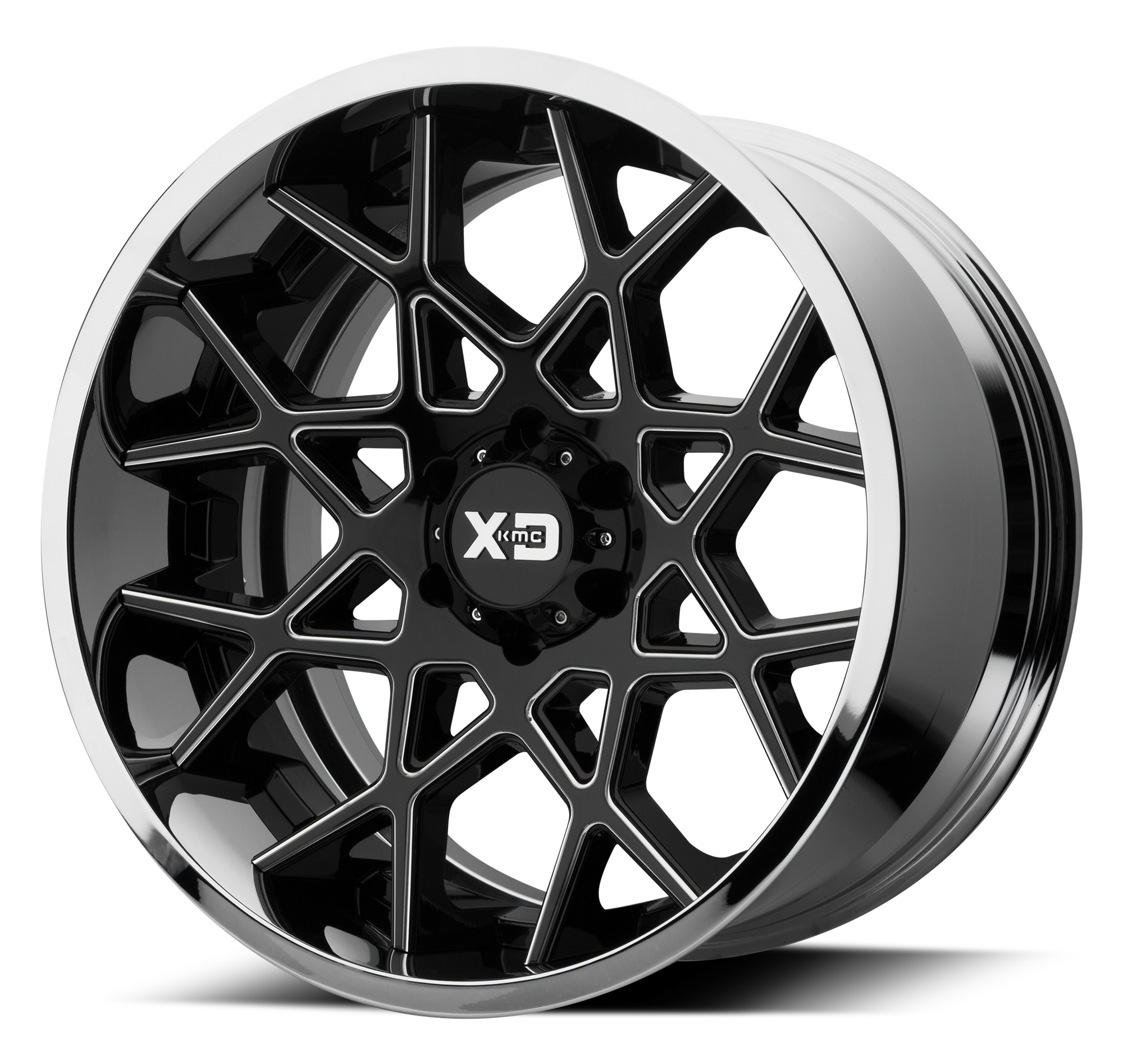 XD 22"x10" Non-Chrome Gloss Black Milled Center Chrome Lip Custom Wheel ARSWCWXD20322105018NBC