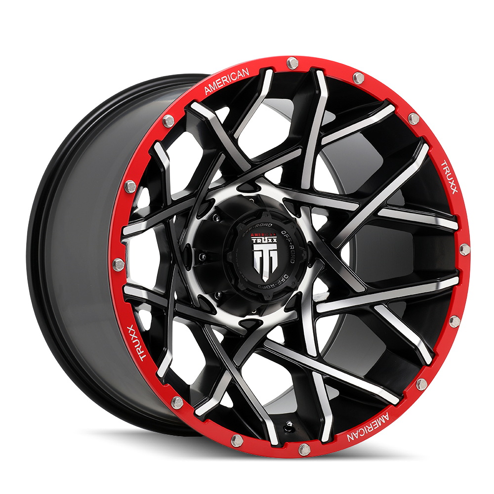 American Truxx 20"x12" Non-Chrome Black/Machined/Red Beadlock Custom Wheel ARSWCWAT19012252BML44