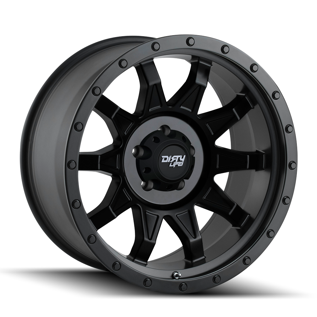 Dirty Life 17"x8.5" Non-Chrome Matte Black w/Simulated Ring Custom Wheel ARSWCW93017885MB6N