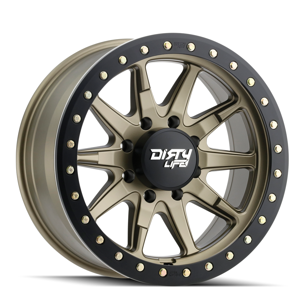 Dirty Life 17"x9" Non-Chrome Satin Gold w/Simulated Ring Custom Wheel ARSWCW93047973MGD12