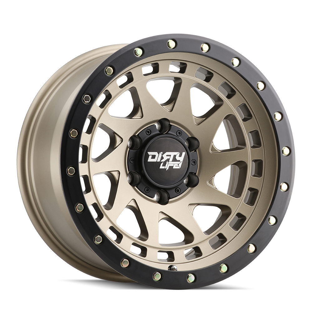 Dirty Life 17"x9" Non-Chrome Satin Gold w/Simulated Ring Custom Wheel ARSWCW93117983MGD38