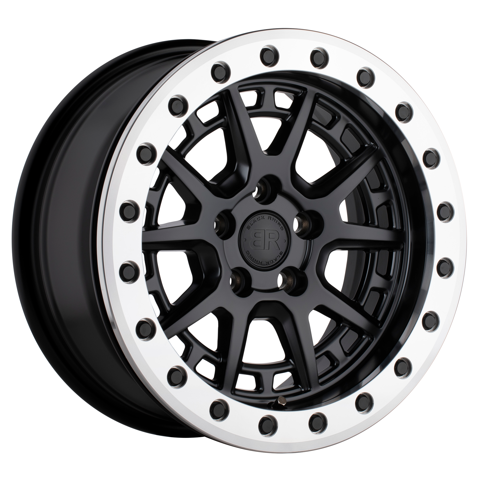 Black Rhino 15"x7" Non-Chrome Matte Black with Machined Ring Custom Wheel ARSWCW1570GRV155100F72