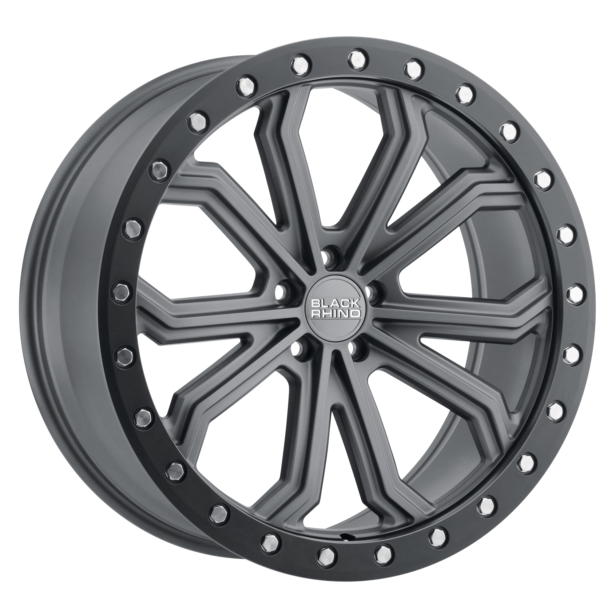 Black Rhino 22"x10" Non-Chrome Matte Gunmetal with Black Ring and Silver Bolts Custom Wheel ARSWCW2210TBC305127G71