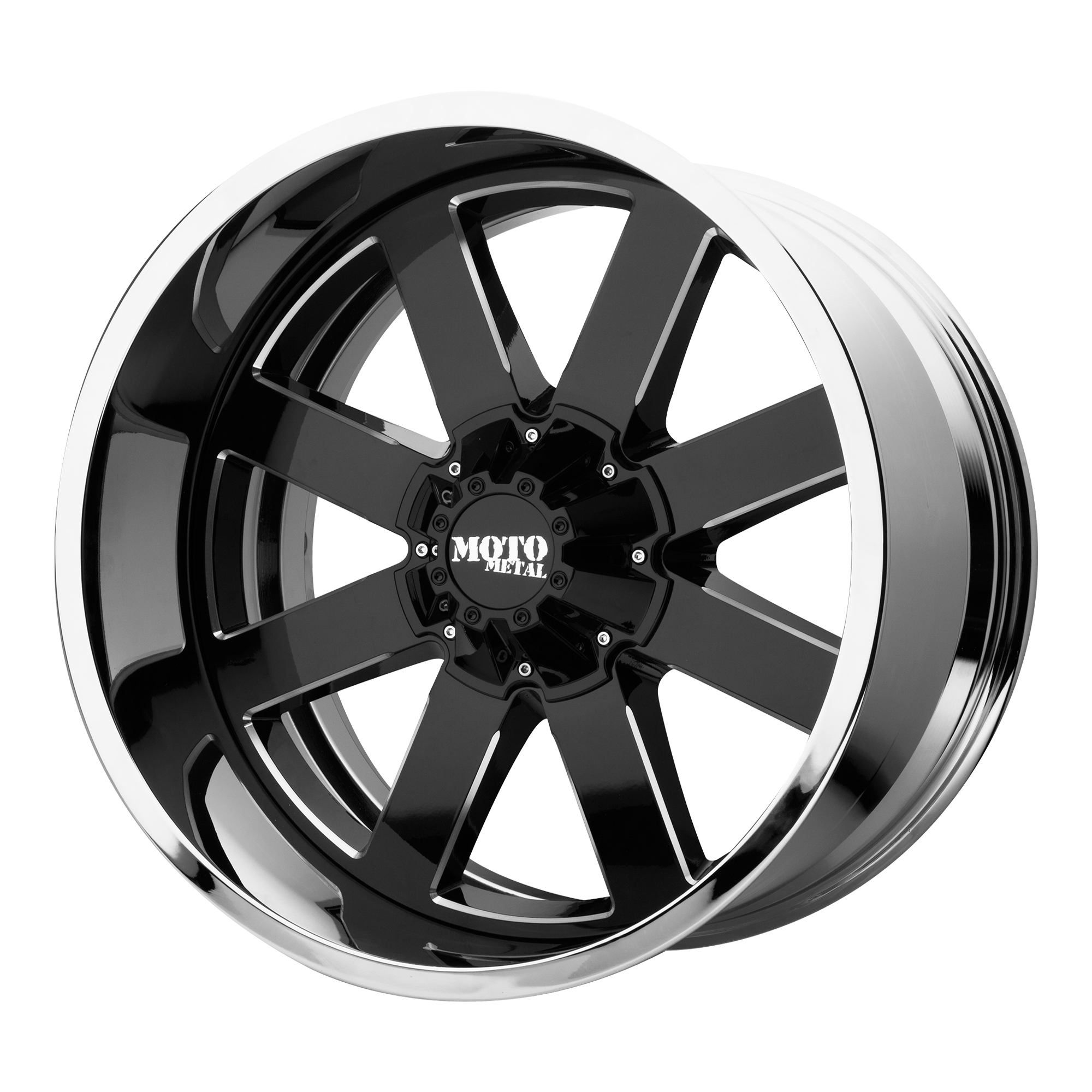 Moto Metal 20"x10" Non-Chrome Gloss Black Milled Center Chrome Lip Custom Wheel ARSWCWMO20020105018NBC