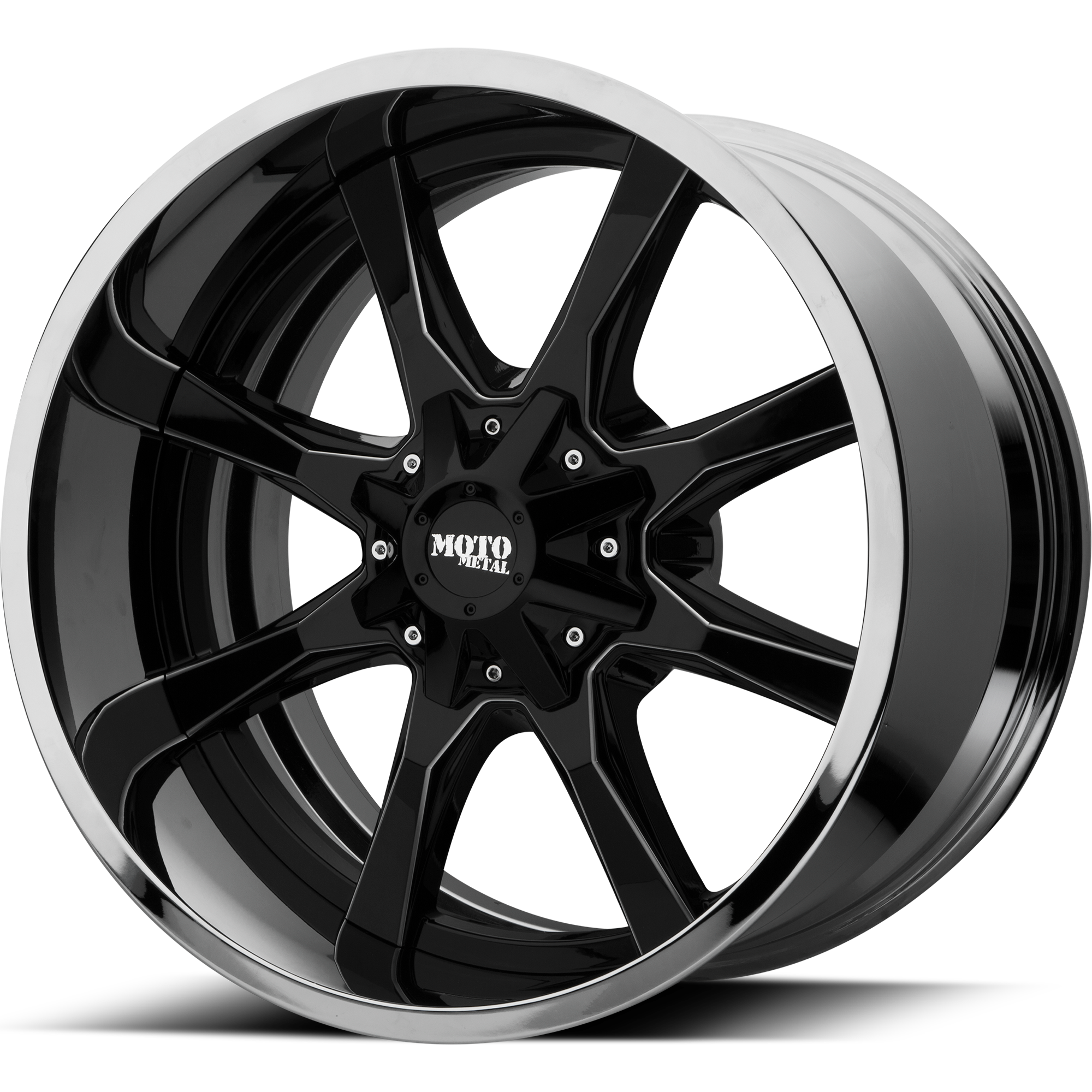 Moto Metal 20"x12" Non-Chrome Gloss Black Milled Center Chrome Lip Custom Wheel ARSWCWMO20120128044NBC