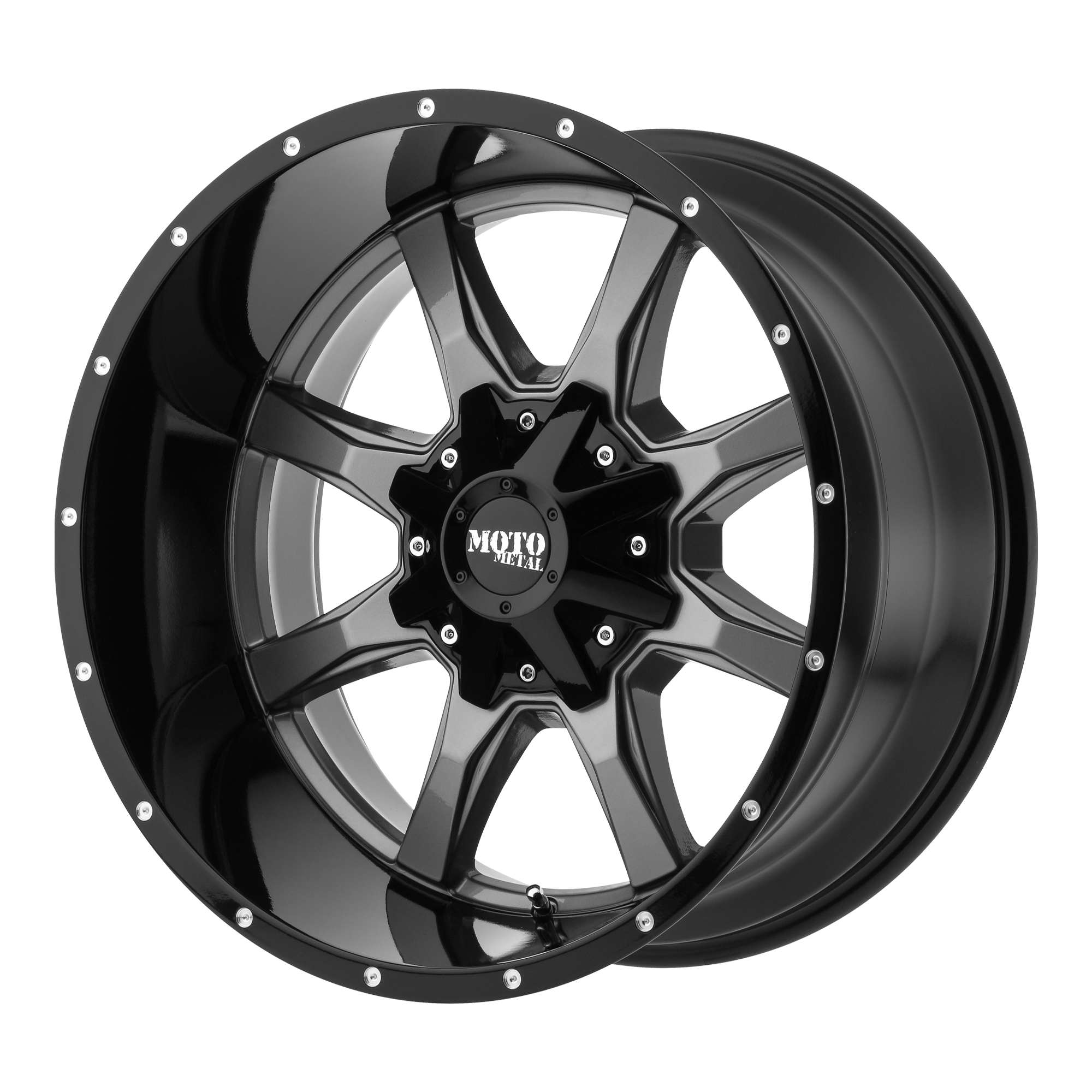 Moto Metal 18"x9" Non-Chrome Gloss Gray Center Gloss Black Lip Custom Wheel ARSWCWMO97089052418