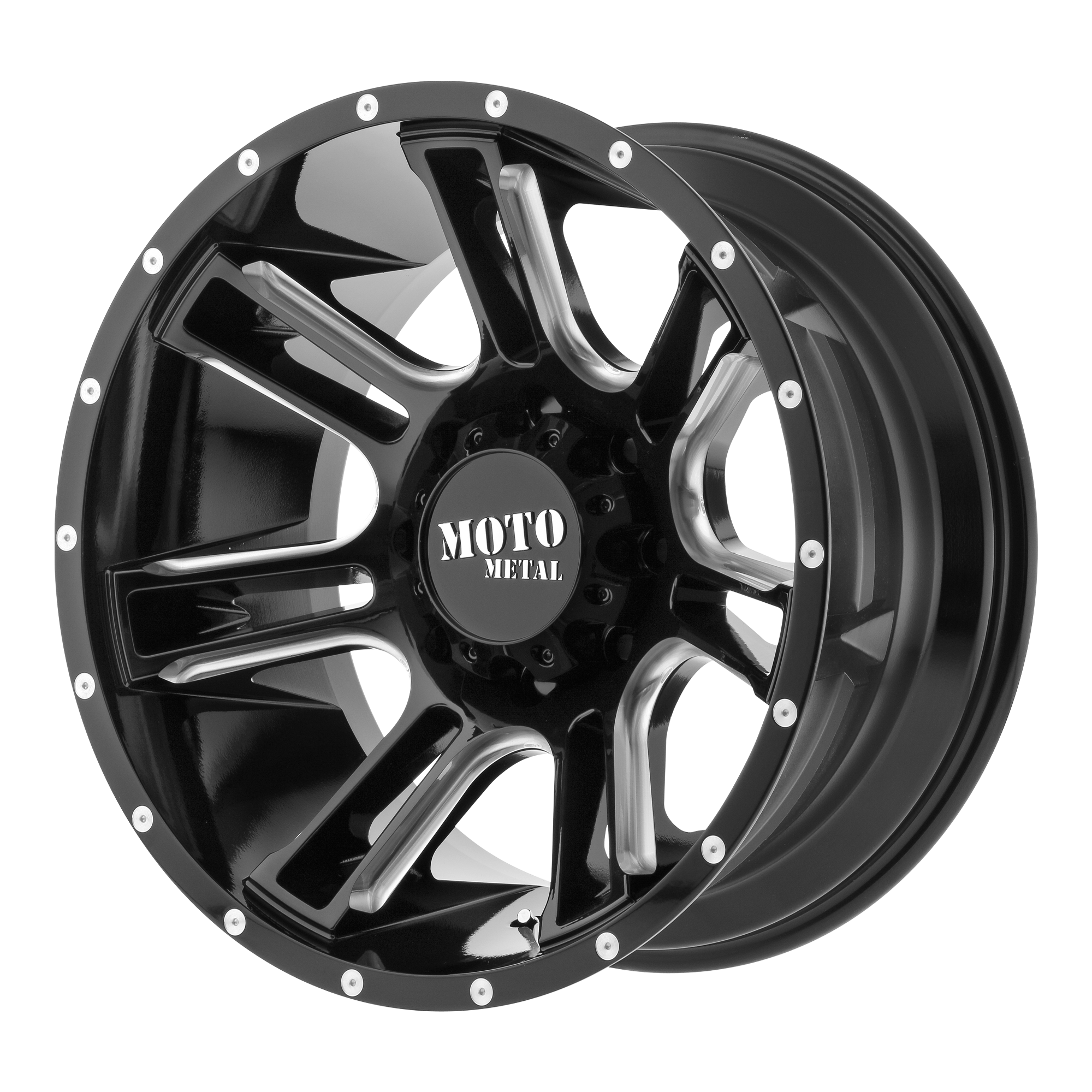 Moto Metal 22"x10" Non-Chrome Gloss Black Milled Custom Wheel ARSWCWMO98222087318N