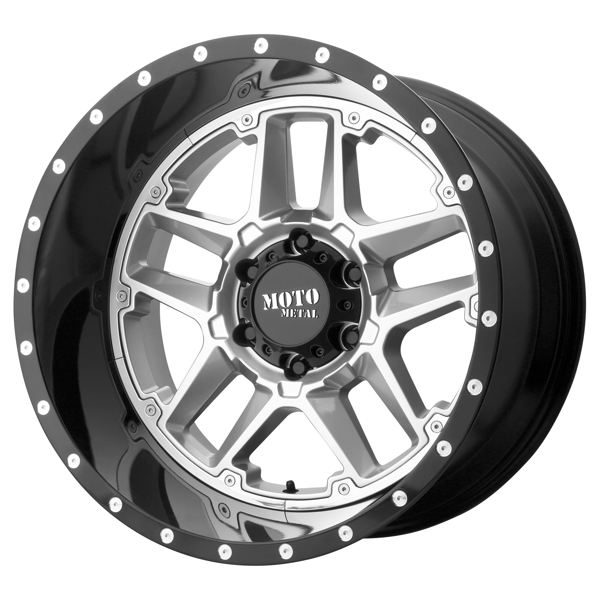 Moto Metal 20"x12" Non-Chrome Gloss Silver Center Gloss Black Lip Custom Wheel ARSWCWMO98721250444N