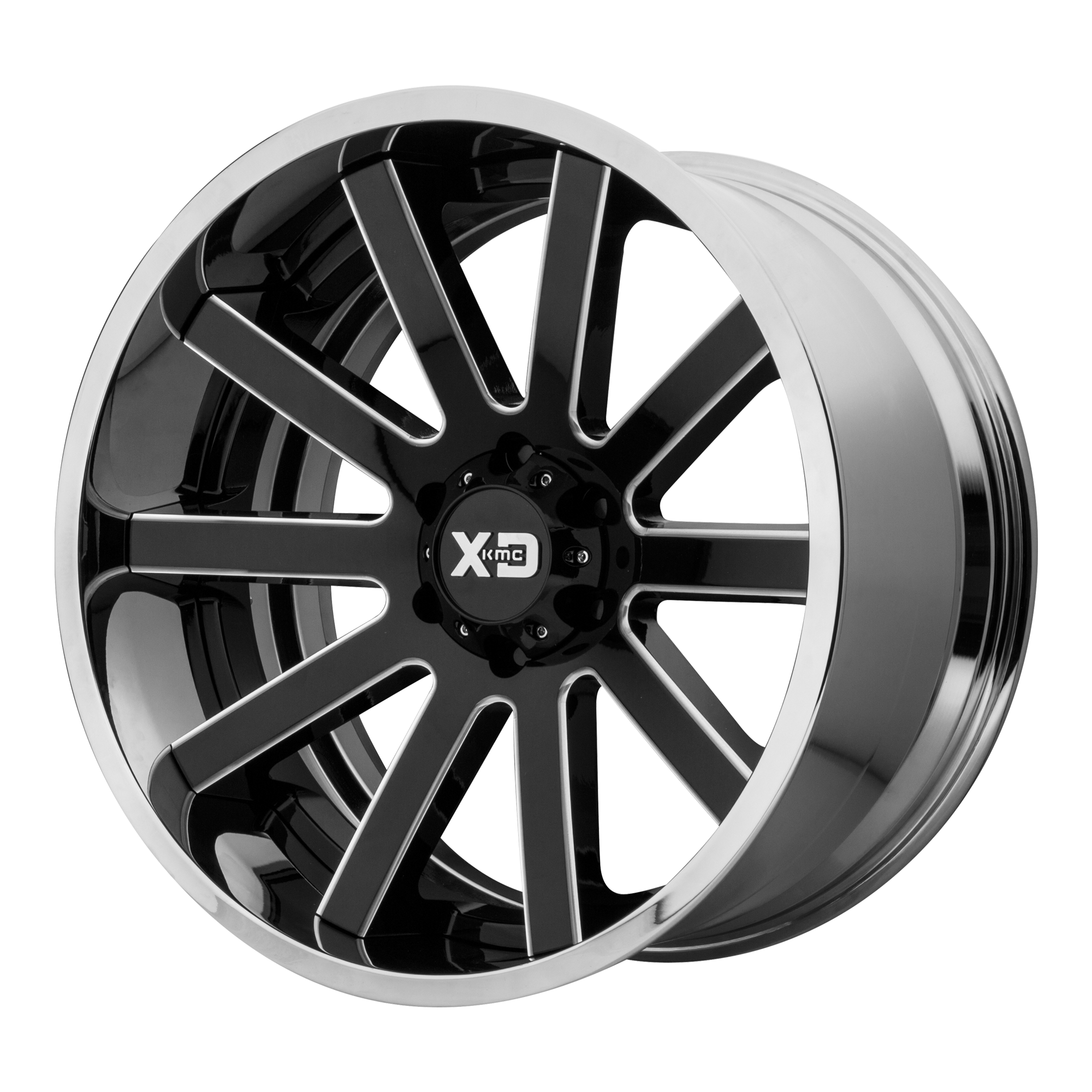 XD 20"x10" Non-Chrome Gloss Black Milled Center Chrome Lip Custom Wheel ARSWCWXD20020105018NBC