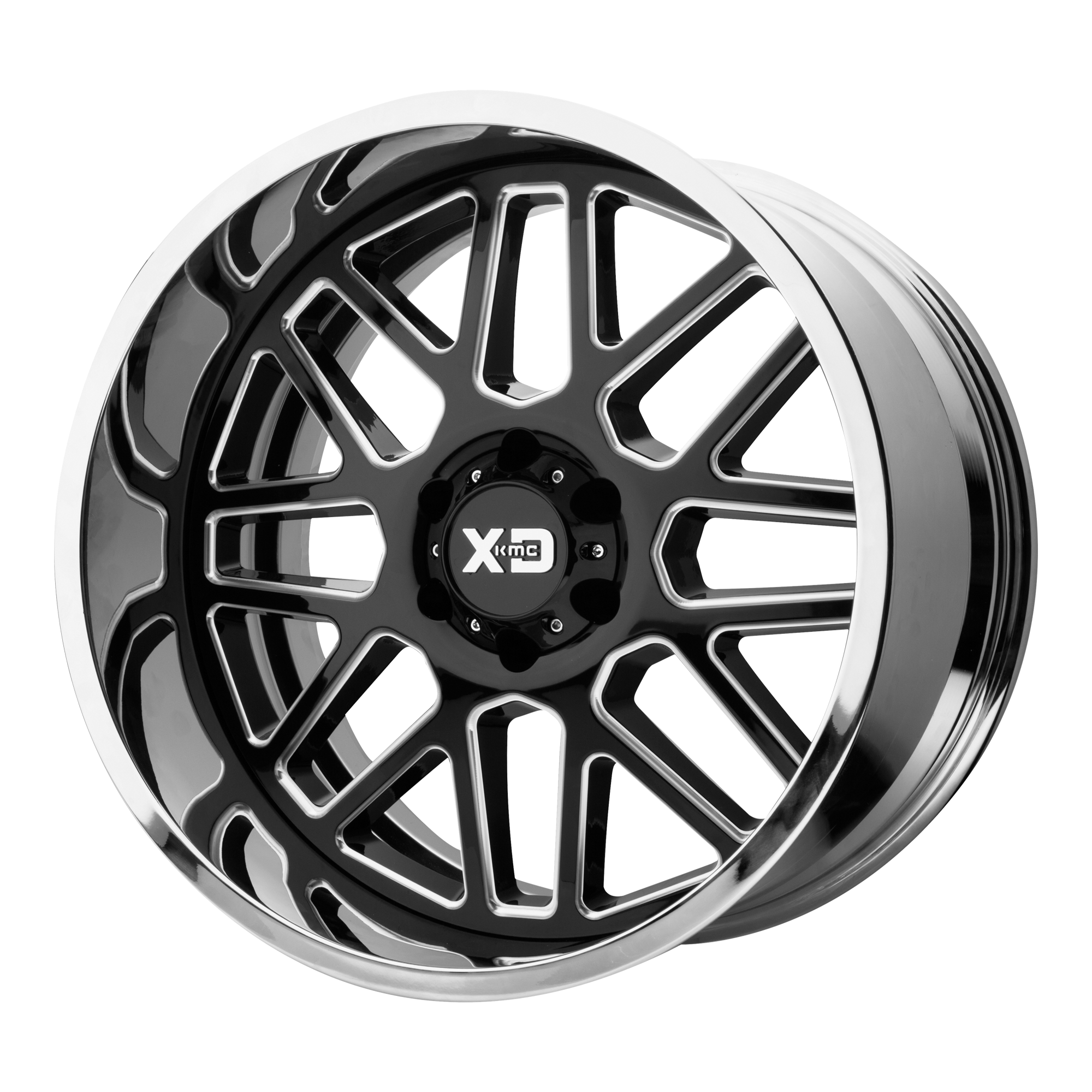 XD 20"x12" Non-Chrome Gloss Black Milled Center Chrome Lip Custom Wheel ARSWCWXD20120128844NBC