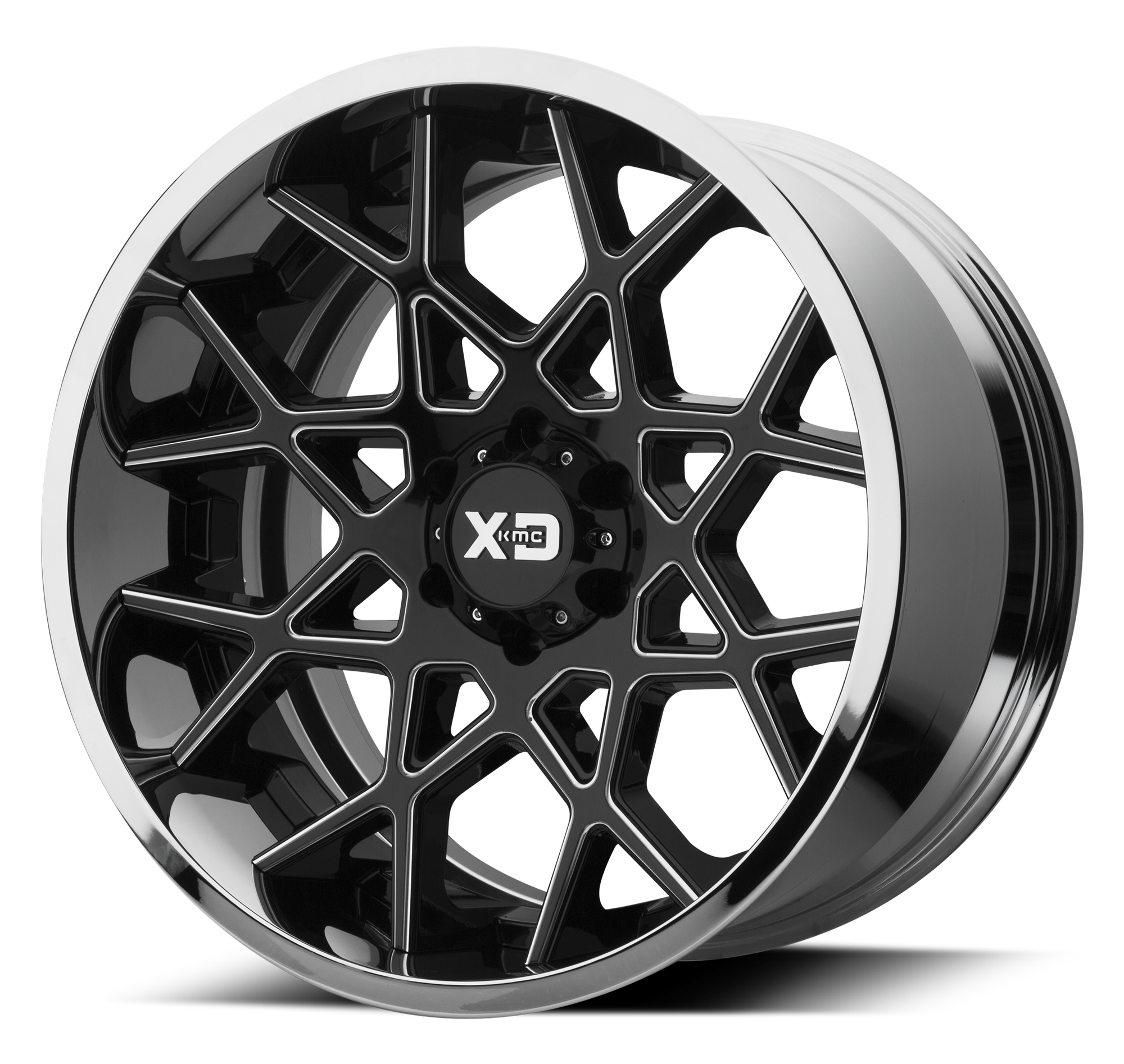 XD 20"x12" Non-Chrome Gloss Black Milled Center Chrome Lip Custom Wheel ARSWCWXD20320126844NBC